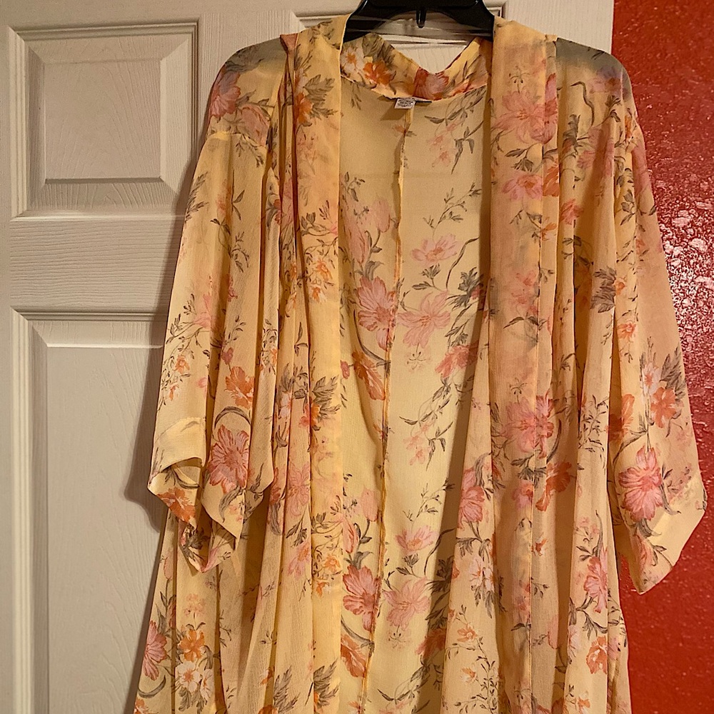 Thin summer cardigan, yellow floral, one size fits all